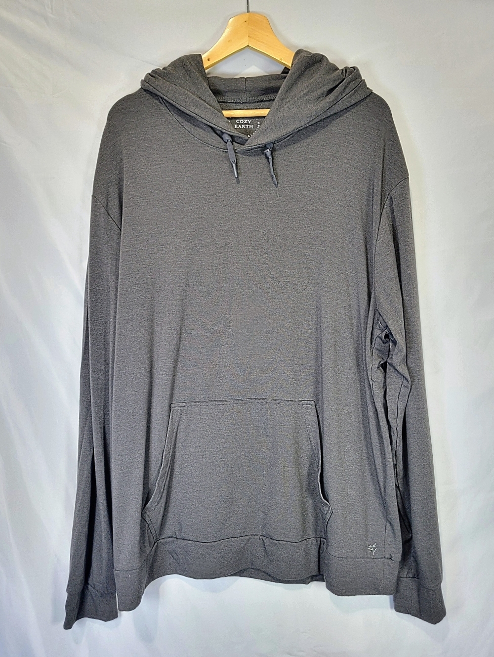 Cozy Earth Bamboo Mens Ultra Soft Grey Pull-Over Hoodie Sustainable Minimal - Picture 2 of 11
